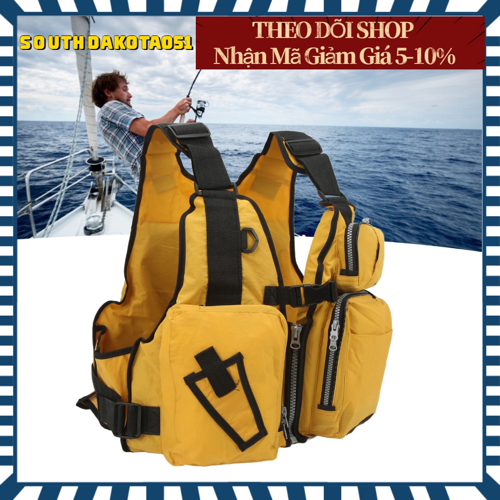 [Hàng HOT] Áo vest Câu cá Ngoài trời với nhiều túi Màu vàng cho nam nữ【Southdakota051】