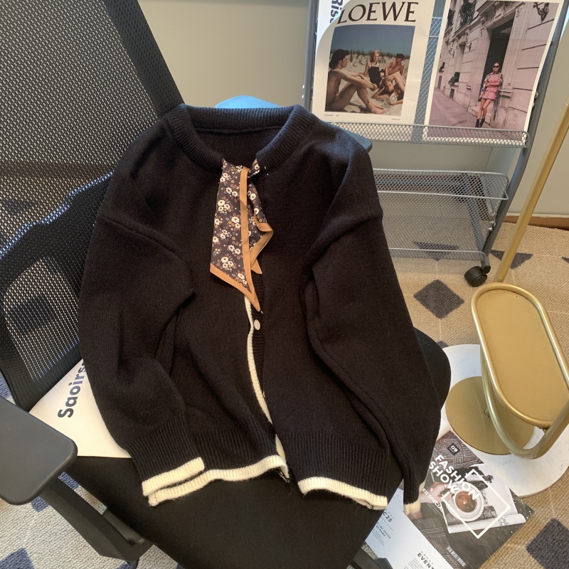 Áo sweater Dệt Kim Tay Dài Dáng Rộng Màu Trơn Đính Nơ Thời Trang Mùa Thu Cho Nữ