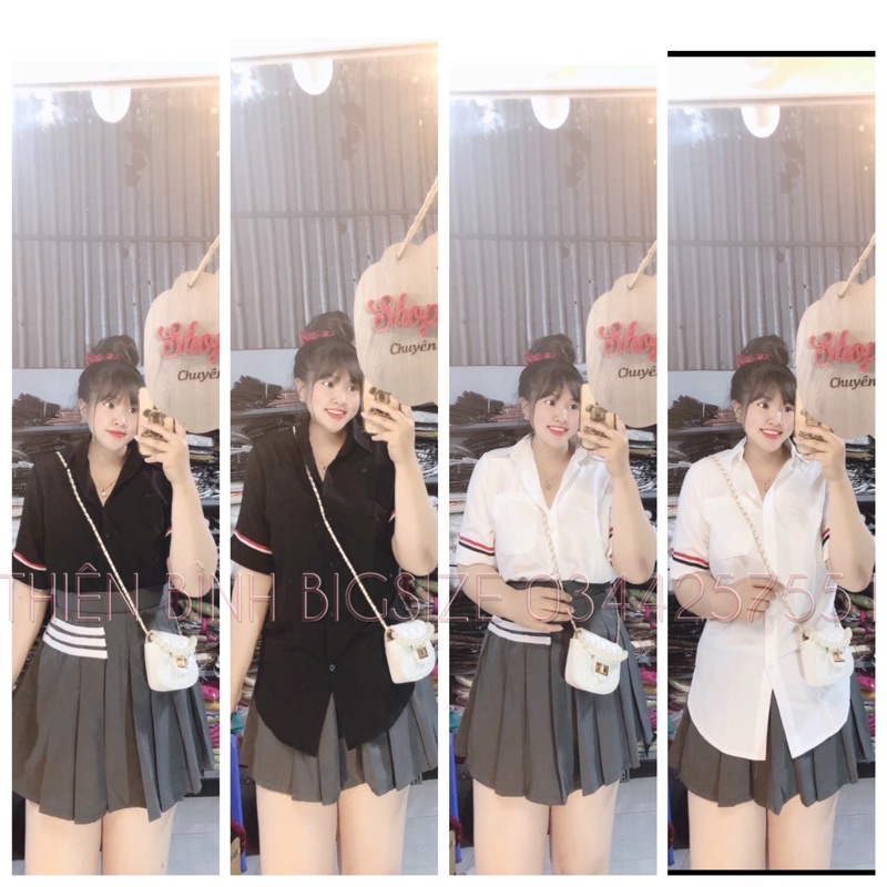 Bigsize 60-95kg By Thiên Bình)SÉT ÁO SƠ MI CHÂN VÁY XẾP LIi