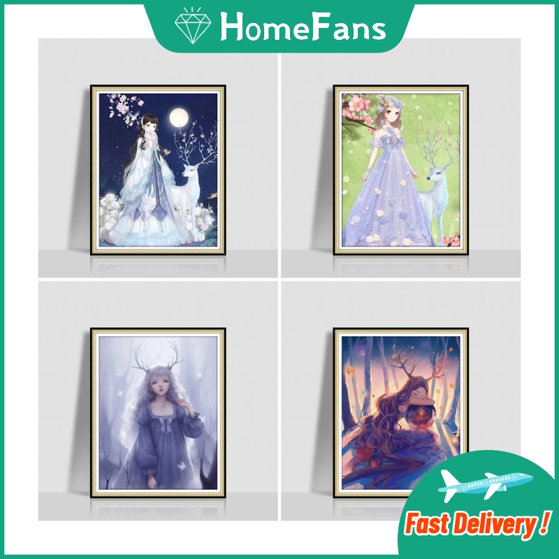 Bộ Tranh Đính Đá 5D Tự Làm 30x40cm / 40x50cm Hình Bé Gái Và Những Người Bạn