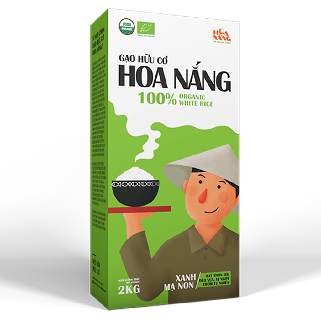 Gạo Hữu Cơ Hoa Nắng - Xanh Mạ Non Hộp 2Kg - Cơm dẻo vừa, vị ngọt, thơm tự nhiên