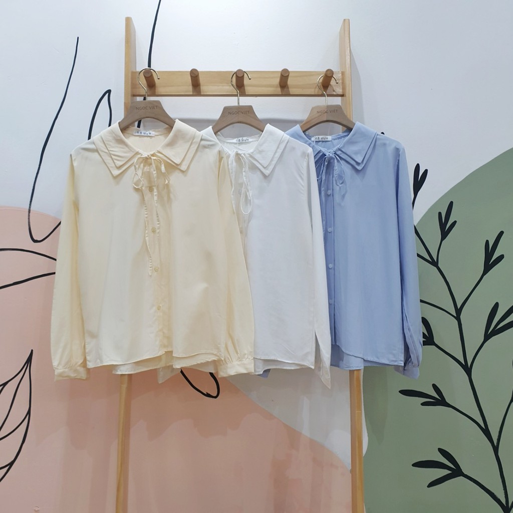 Áo Sơ Mi Tay Dài Cổ Sen Phối Cột Nơ (Hàng Sẵn Tại Shop)