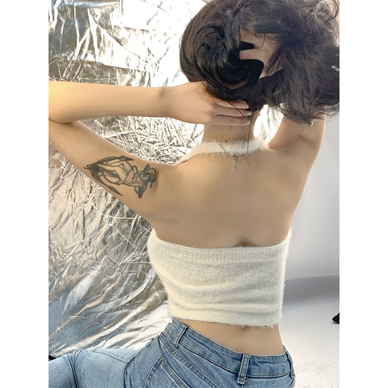 Cocory vn  Áo Croptop Dệt Kim Hai Dây In Chữ Dáng Ôm Gợi Cảm Cho Nữ