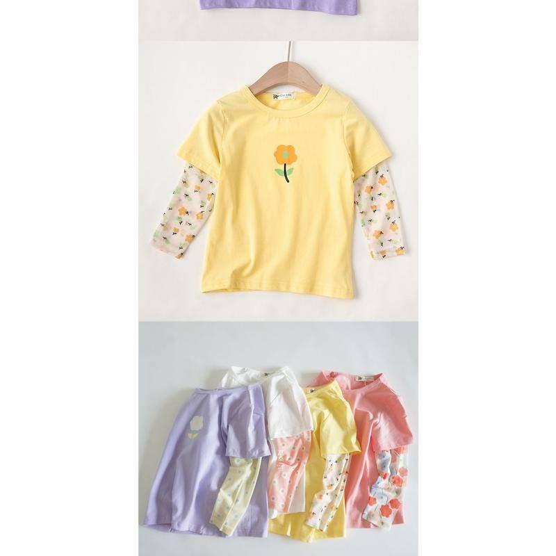 Áo thun tay dài hai lớp dáng rộng mỏng nhẹ phong cách màu hè Hàn Quốc cho bé gái