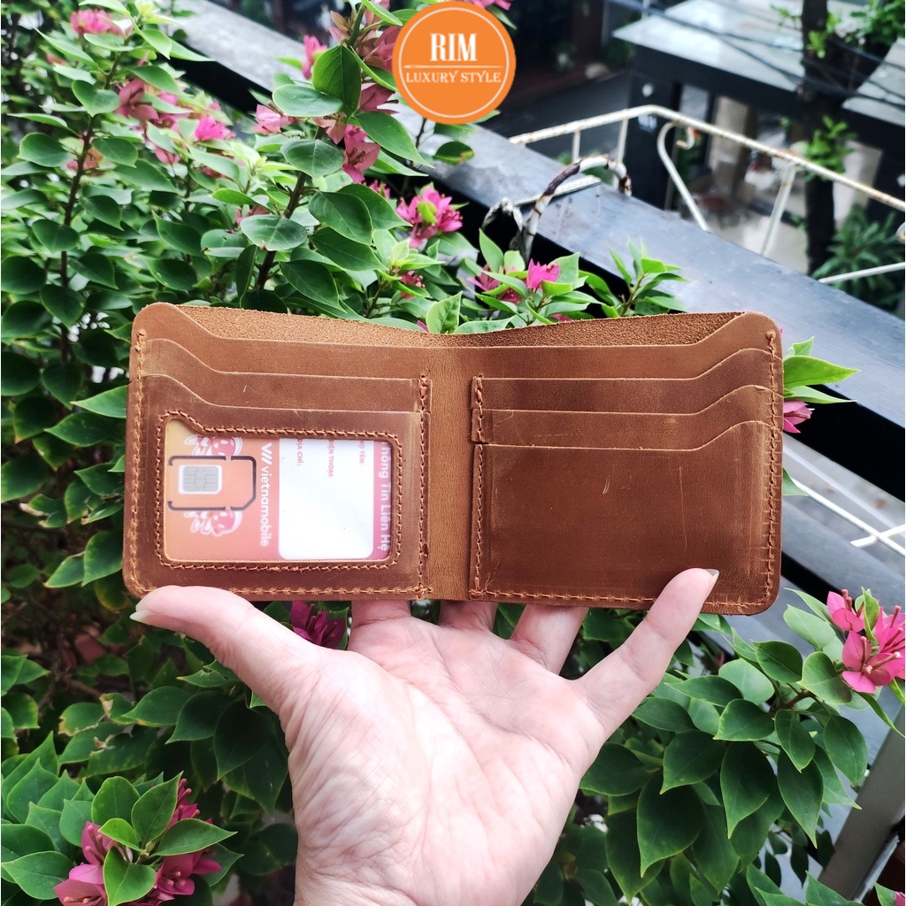 Bóp Ví Nam Mini Nhỏ Gọn Da Bò Thật Cao Cấp Màu Nâu/Đen V14 RIM