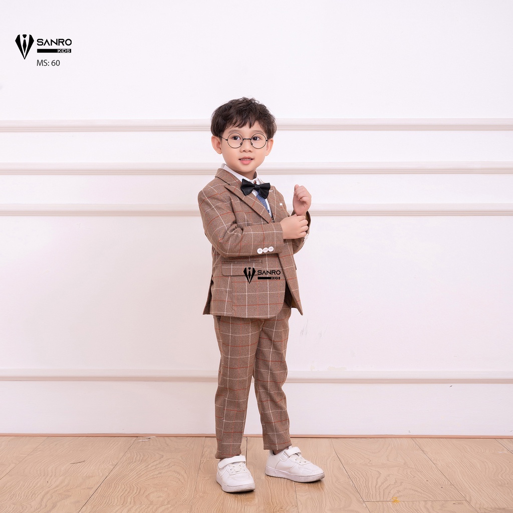 Bộ vest bé trai SANRO KIDS màu nâu kẻ