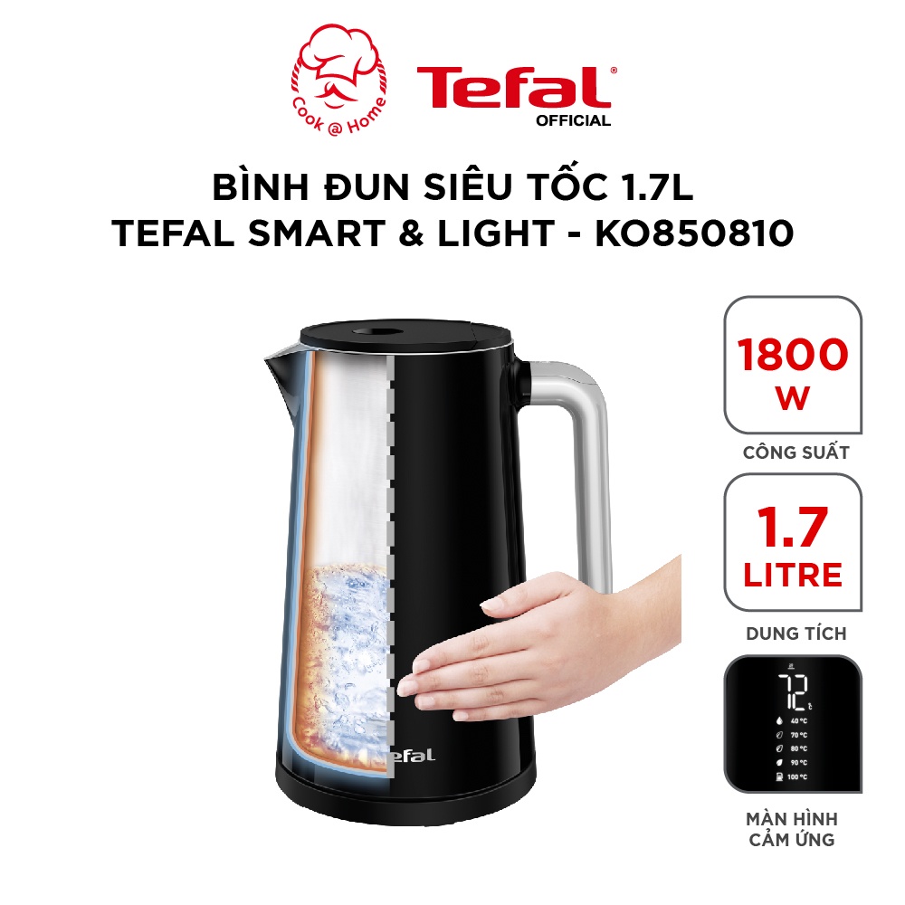 [Mã BMBAU200 giảm 7% đơn 699K] Bình đun siêu tốc Tefal Smart &amp; Light KO850810 - 1.7L, 1800W