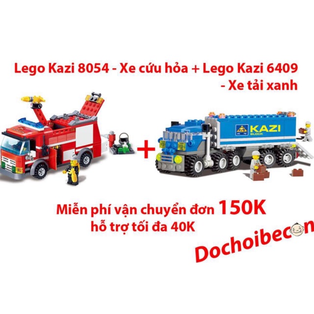 Combo Lego Xe Cứu Hoả + Xe Tải Xanh