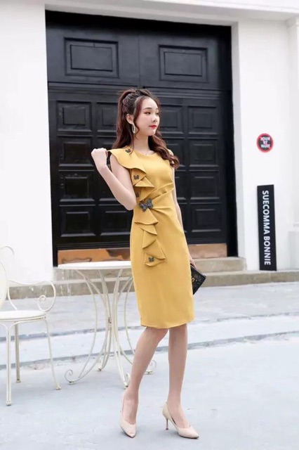 Đầm dự tiệc sang trọng big size cao cấp đính cườm size 45-67kg có màu vàng nữaq