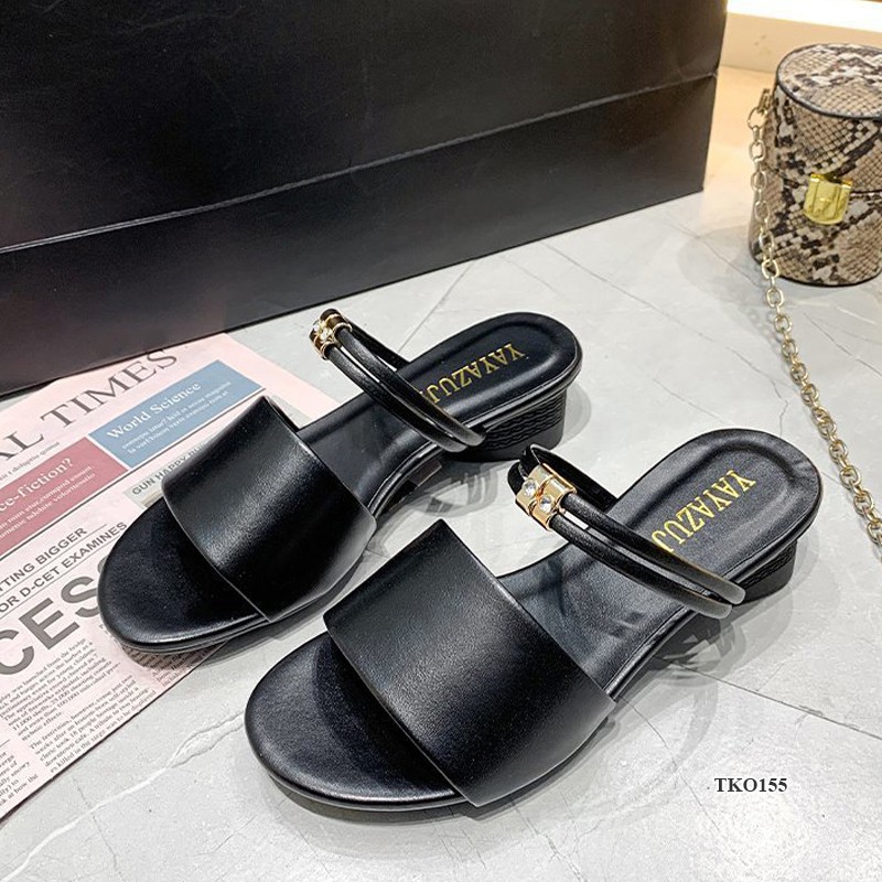 Sandals nữ, Dép quai ngang bản to Hàn Quốc, gót cao 5cm, siêu êm, hống trượt, phù hợp đi chơi đi làm TKO155