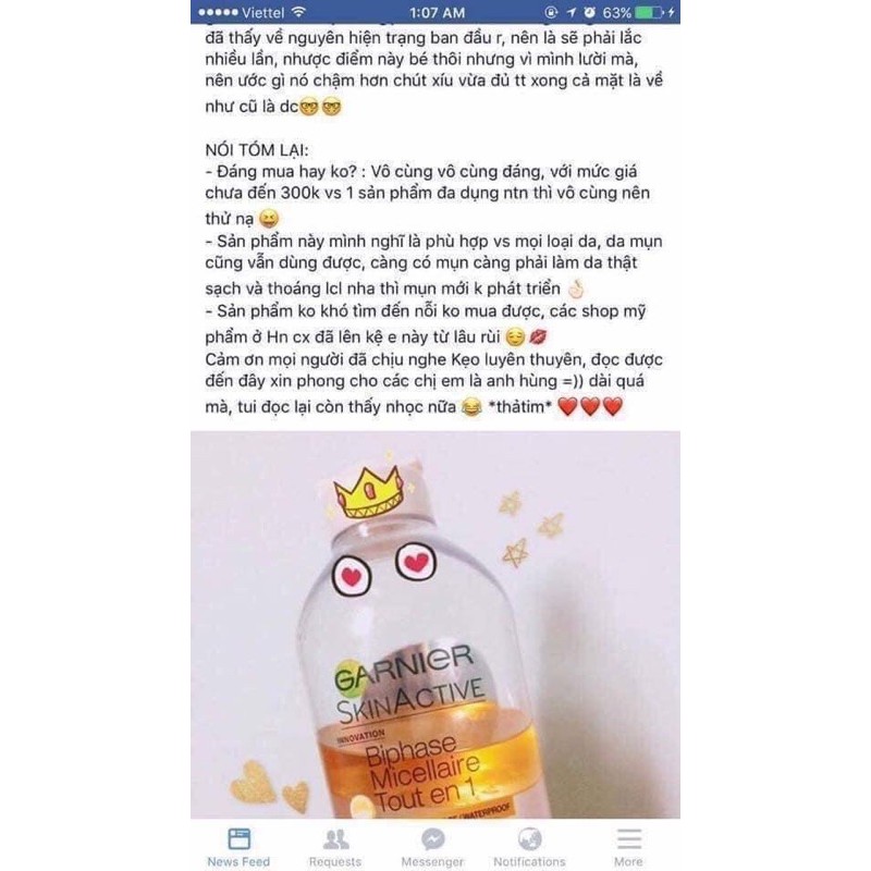 Nước tẩy trang Garnier vàng 400ml chuẩn chính hãng bản Pháp | BigBuy360 - bigbuy360.vn