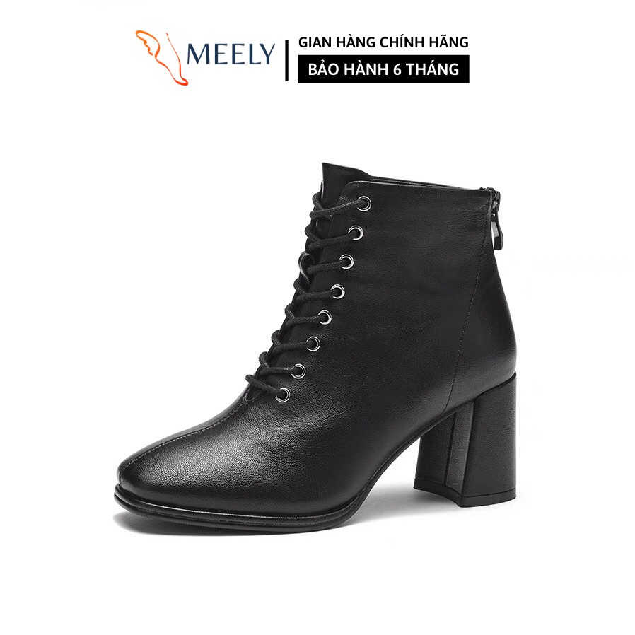 Giày Bốt Nữ MEELY Cổ Cao Boots Dây Buộc Khóa Sau 7phân Thời Trang - B22