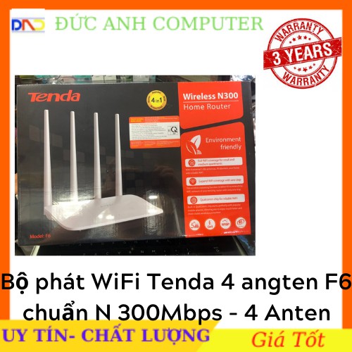 Bộ phát WiFi Tenda 4 angten F6 5dBi chuẩn N 300Mbps - Chính hãng Microsun phân phối