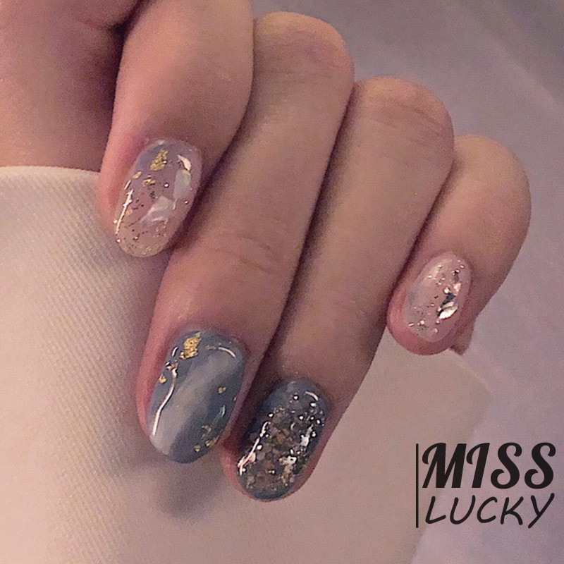 VN Set 24 Móng Tay Giả Họa Tiết Đá Cẩm Thạch Thời Trang Cho Nữ