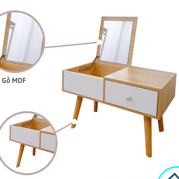 BÀN PHẤN TRANG ĐIỂM MINI CHÂN BỆT GỖ MDF PHỦ MELANIN [CÓ GƯƠNG GẤP GỌN]