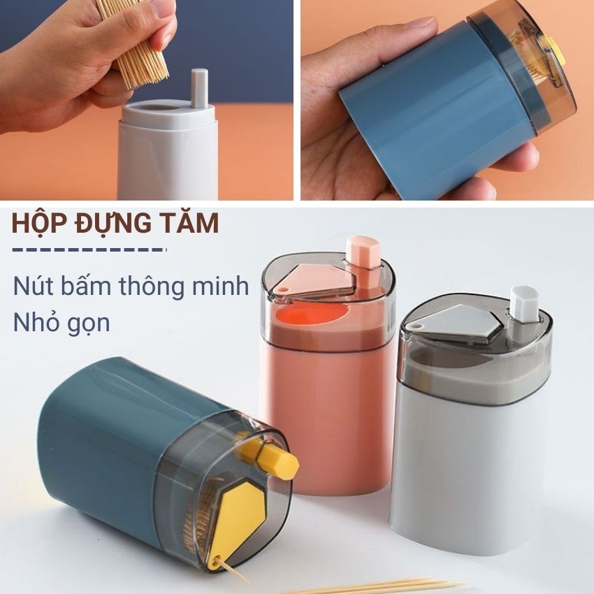 Combo 2 Hộp đựng tăm tích hợp nút bấm nhả tăm tự động thiết kế thông minh, hủ đựng tăm chất liệu nhựa cao cấp Angola