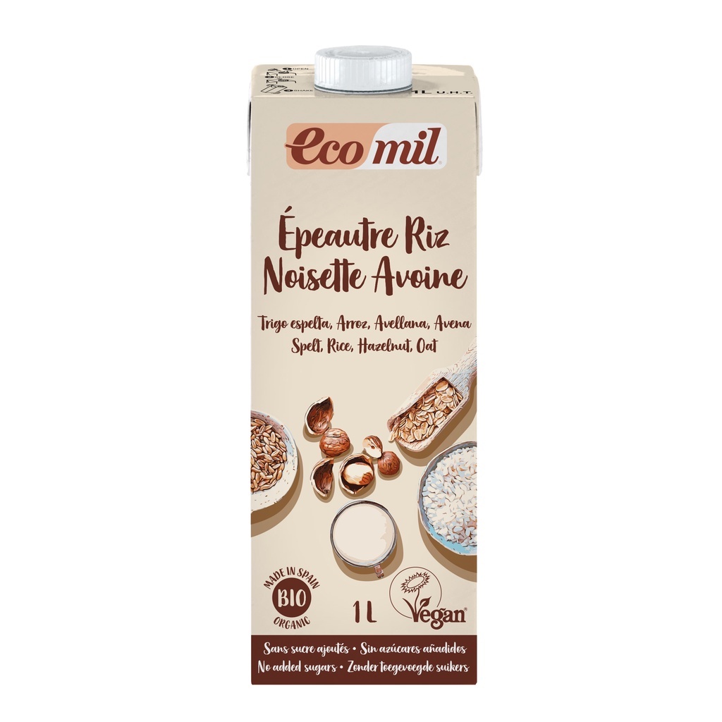Sữa Hạt Từ Gạo Lúa Mì Yến Mạch Và Hạt Phỉ Hữu Cơ Ecomil (1L) - Organic Spelt, Rice, Hazelnut, Oat Milk (1L)