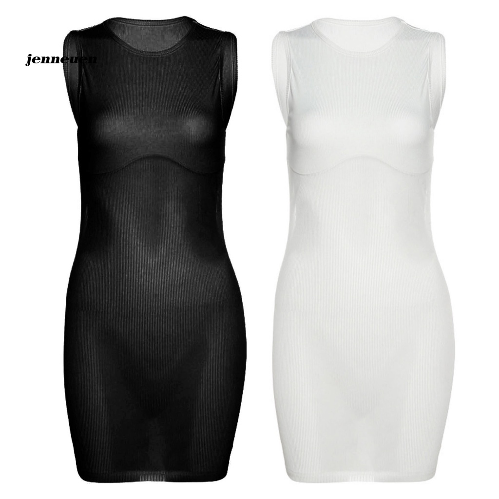 Je Đầm Mini Sát Nách Phối Lưới Xuyên Thấu Gợi Cảm Cho Nữ