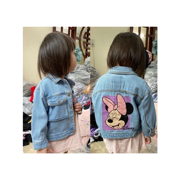 Áo Khoác Denim Bé Gái Thêu Minnie Nơ Hồng ZR