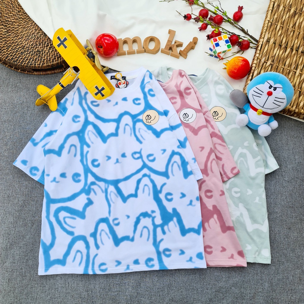 Áo phông áo thun nam nữ tay lỡ from rộng freesize chất cotton thoáng mát in hình hình full áo thỏ mokishop