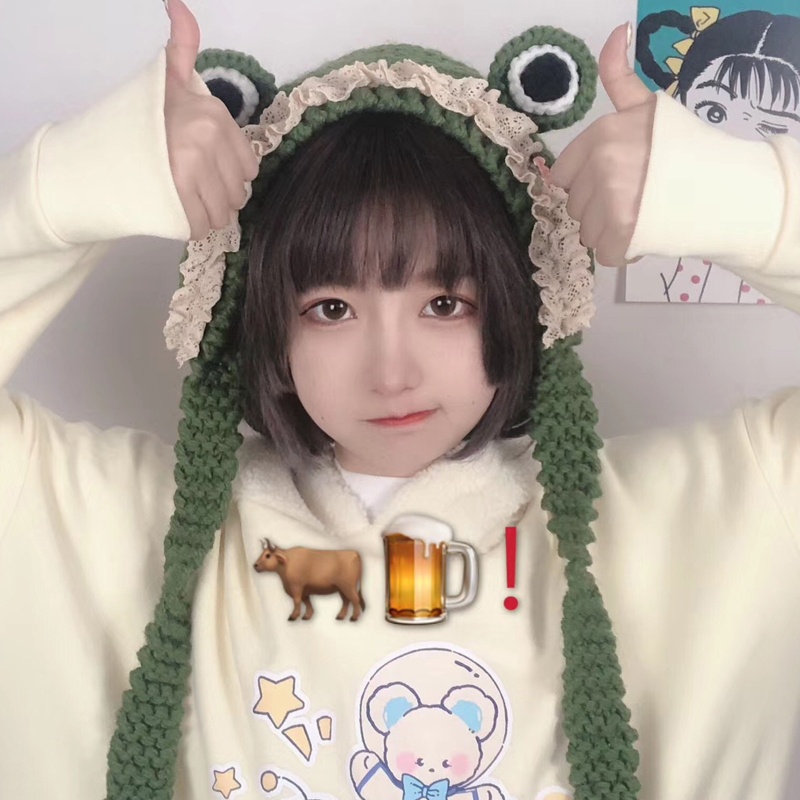 Mũ beanie Trùm Đầu Đính Chú Ếch Dễ Thương Phong Cách Hip Hop