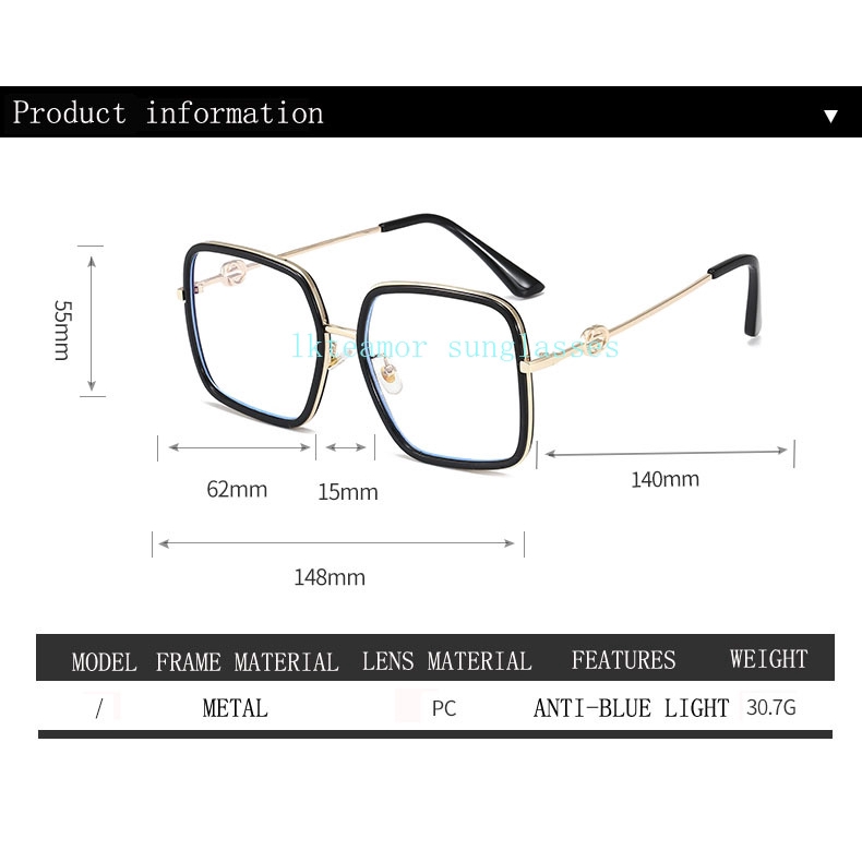 Fashion gold metal glasses frame ladies brand oversized square frame glasses transparent optics men and women universal