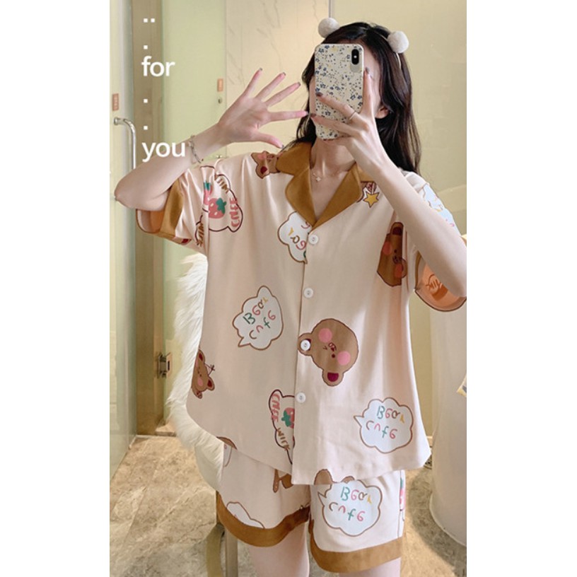 Bộ Ngủ Pyjama Cotton Ngắn Tay Korea Hè 2021