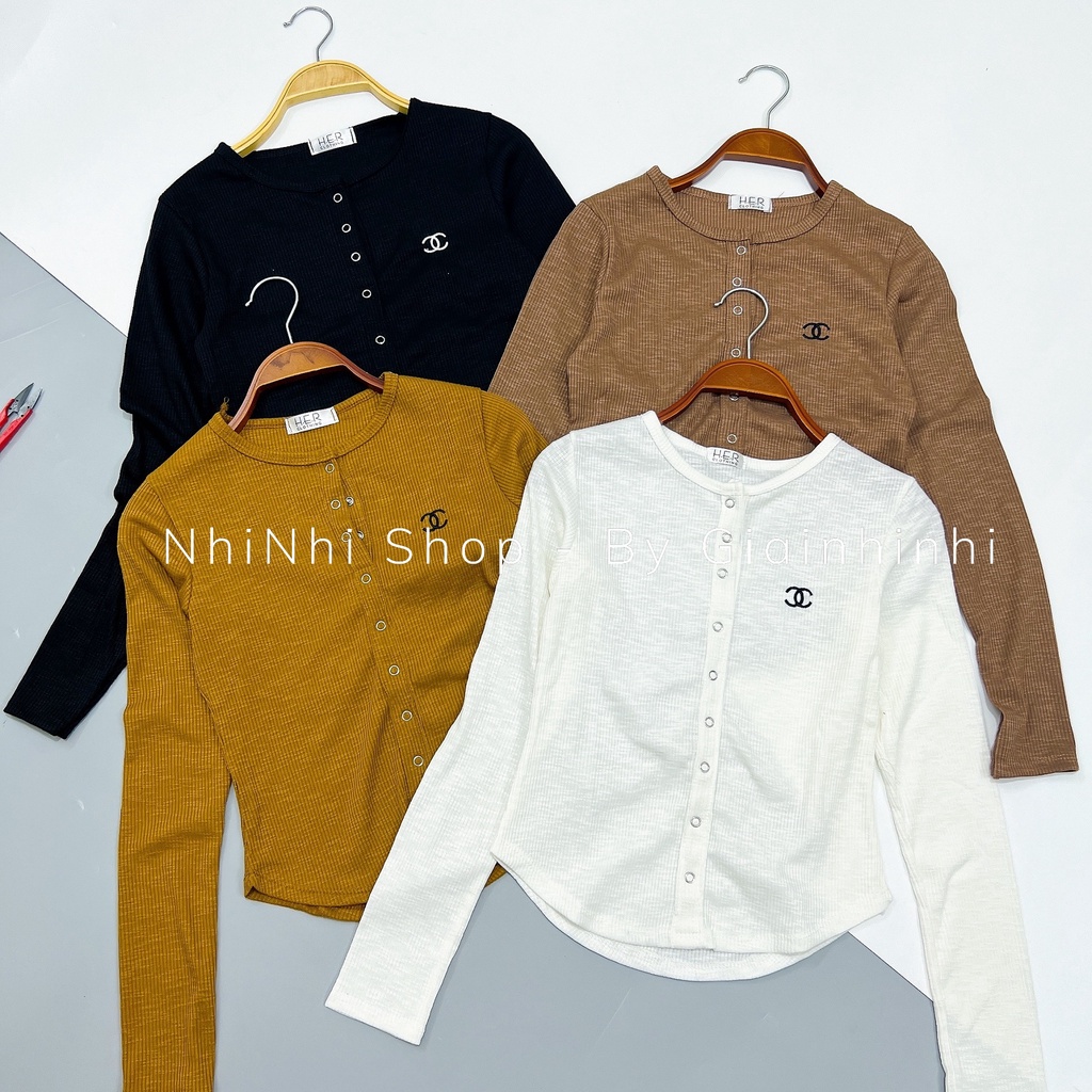 Xả hàng - Áo thun tăm xước cúc bấm cổ chui, Áo kiểu dáng ôm sexxy AT7309 - NhiNhi Shop