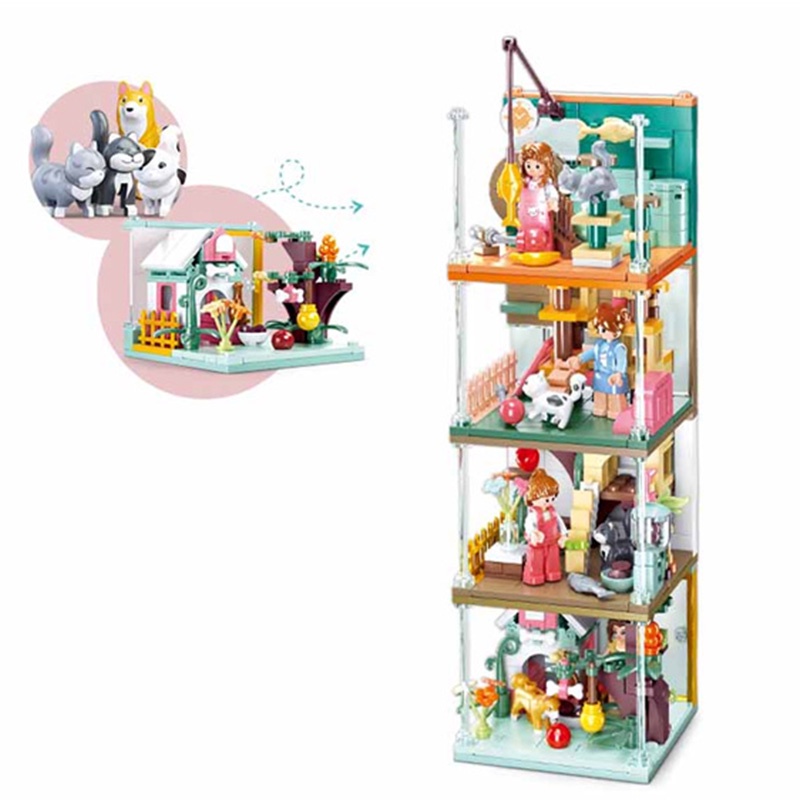 Bộ đồ chơi lắp ráp nhà mini SLUBAN B0919 thiết kế 4 trong 1 cho thú cưng