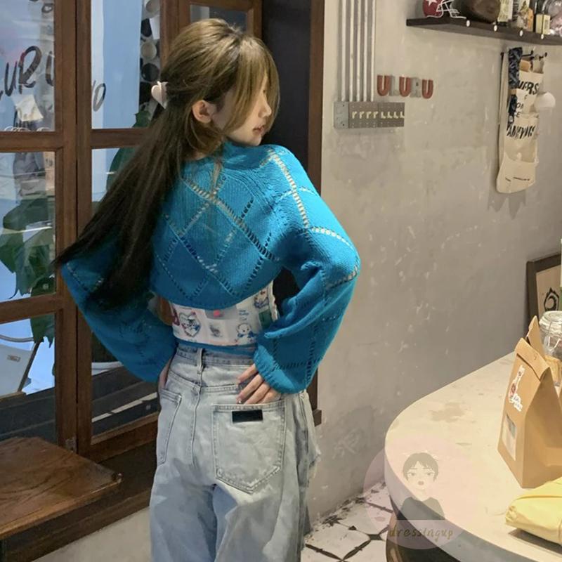 Áo Dệt Kim Tay Dài Cổ Tròn Màu Trơn Thời Trang Cho Nữ