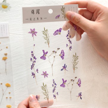 Sticker trong suốt hình hoa Lavender Cúc Daisy dán trang trí planner sổ tay phong cách vintage