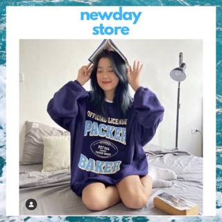 Áo nỉ PAKER BAKER tím than NEWDAYSTORE Nữ Sweater form rộng tay bồng
