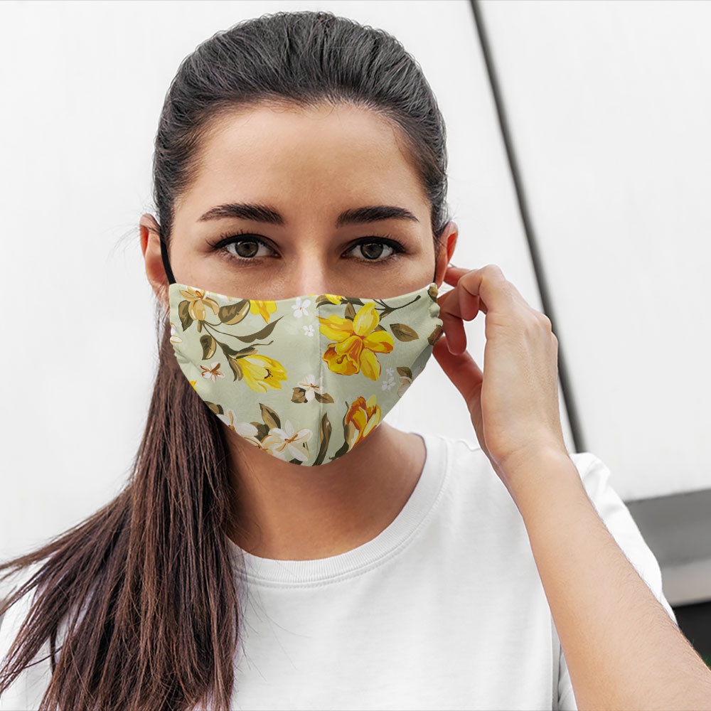 Khẩu trang cho nam nữ FLOWERS_1402 CARTWELL chất liệu polyester cotton 100% chống bụi in họa tiết 3d thời trang unisex