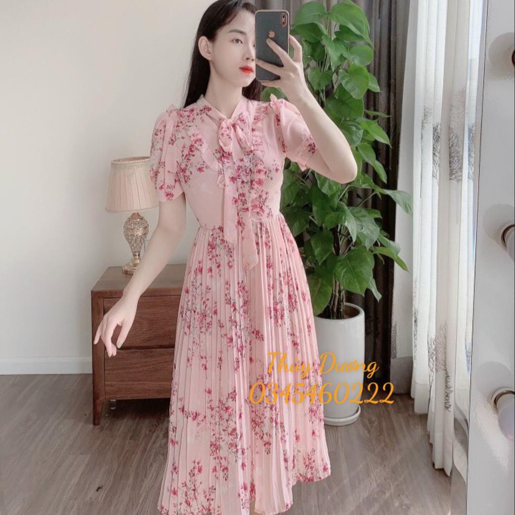 (FREESHIP) VÁY ĐẦM HOA NHÍ VINTAGE CỔ NƠ CHÂN VÁY XẾP LY DÀI ,VÁY DÀI QUA GỐI, VÁY VOAN CỔ NƠ NGẮN TAY 👗 *