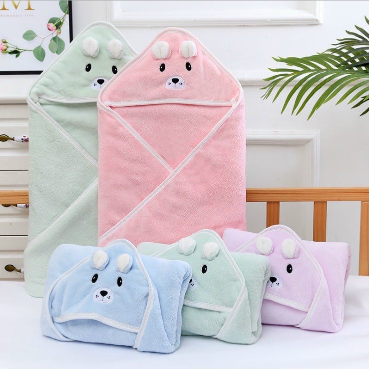[mã giảm FAFRINW03 và FAMARNW01]Ủ Choàng Bông Cho Bé/Chăn Ủ Lông Hình Gấu Có Mũ