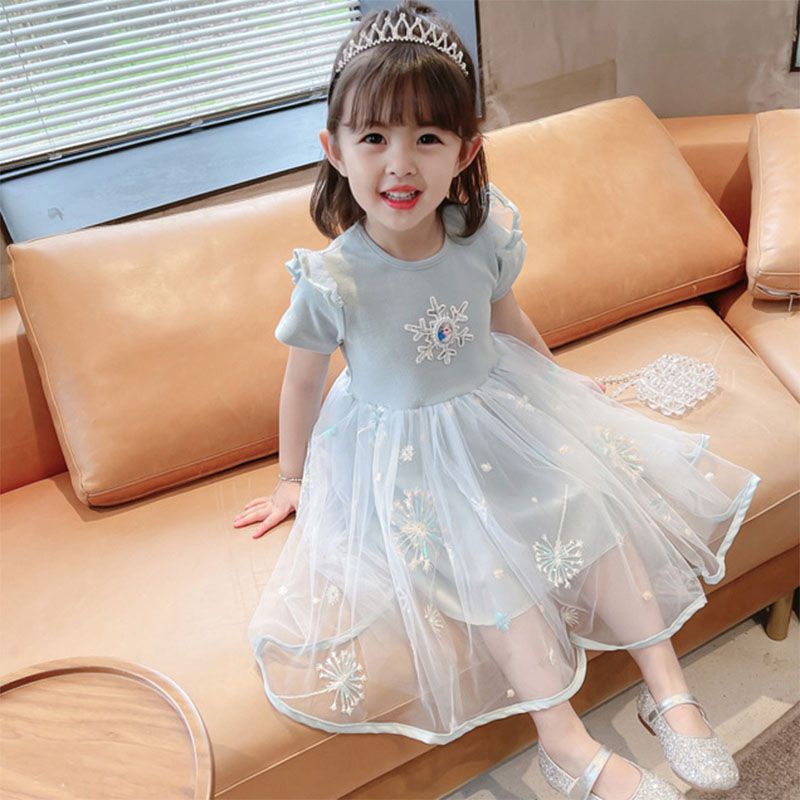 Đầm Công Chúa Phối Ren Lưới Thời Trang Mùa Hè Xinh Xắn Cho Bé Gái