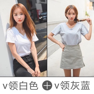 (Order) Áo phông cổ tim trơn cotton