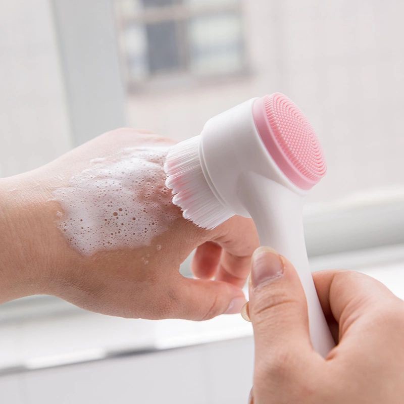 Cây Cọ Rửa Mặt Massage Mặt 2 Đầu Tiện Lợi - Cầm Tay Thân Dài, Cọ Rửa Mặt Chuyên Dụng Lông Mềm Rửa Mặt Tạo Bọt