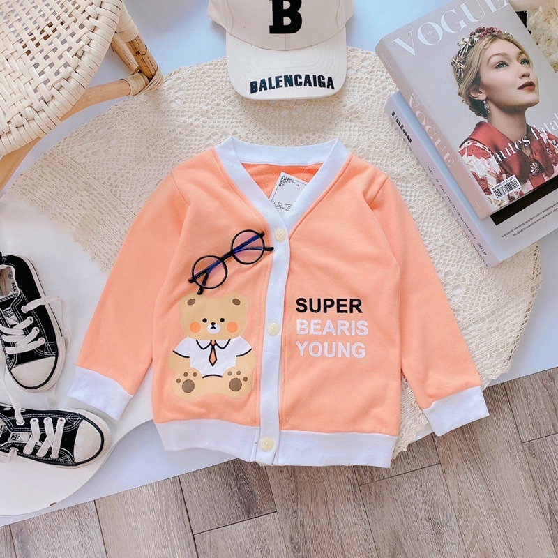 Áo Khoác Super Cổ Chữ V Chất Nỉ Da cá  Cho Bé Trai Bé Gái 7-19kg.