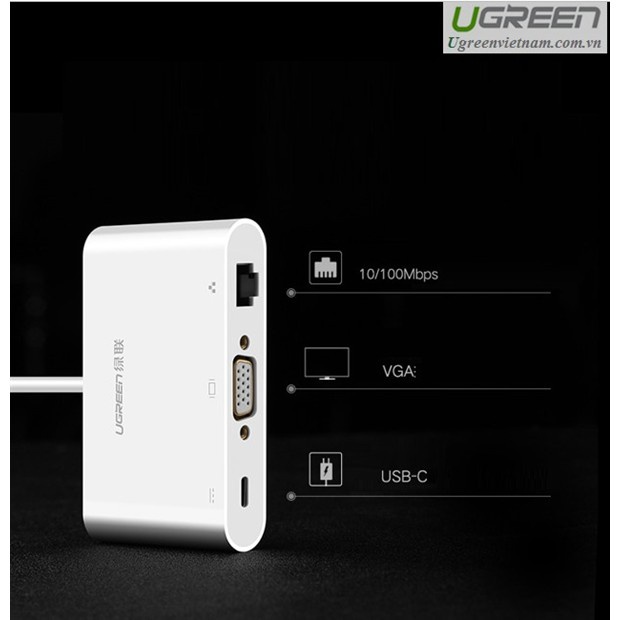 Cáp chuyển đổi USB Type-C to VGA + Hub USB 2.0 &amp; USB 3.0 hỗ trợ Lan 10/100Mbps chính hãng Ugreen 30439 cao cấp