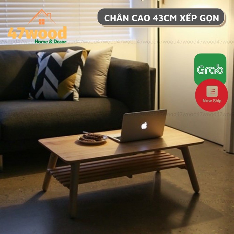 CHÂN CAO 43CM - BÀN TRÀ 2 TẦNG XẾP GỌN GỖ CAO SU