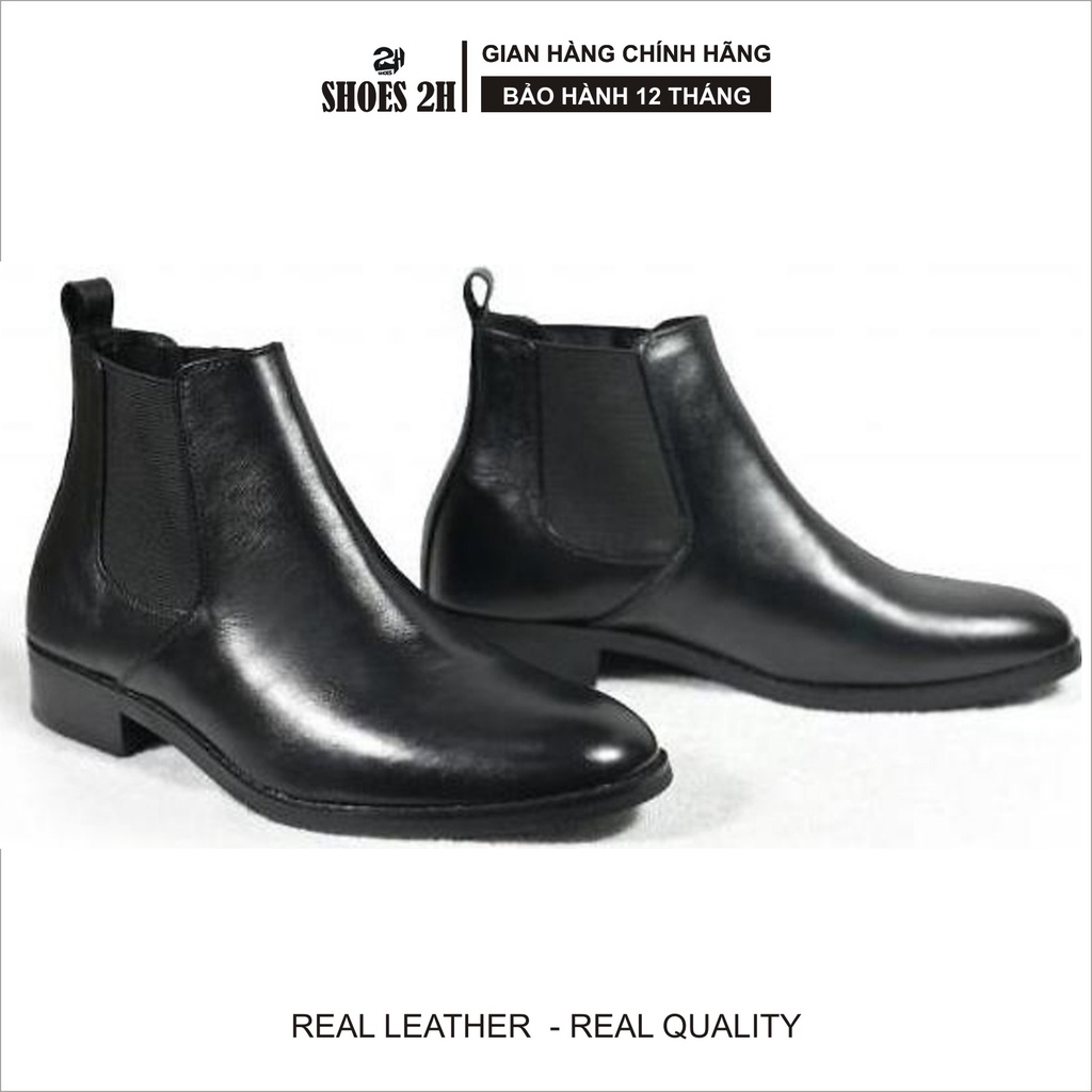 Giày nam Boots cổ lửng phối thun da bò SHOES 2H size 38-43, Đen 2H-53