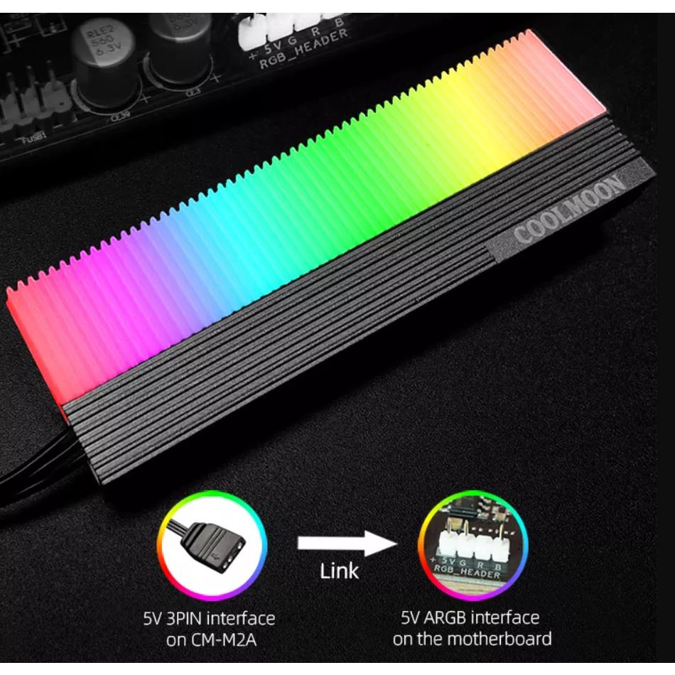 Tản nhiệt SSD M2 2280 kèm LED ARGB Coolmoon Sync mainboard hoặc Coolmoon hub
