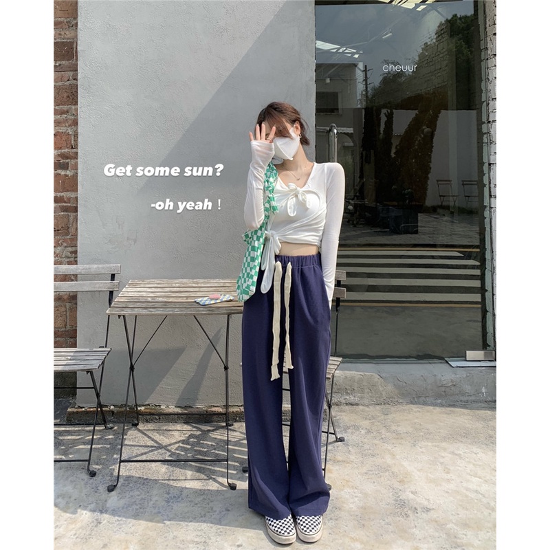 Quần thể thao ống rộng lưng cao phong cách Hàn Quốc cho nữ | BigBuy360 - bigbuy360.vn