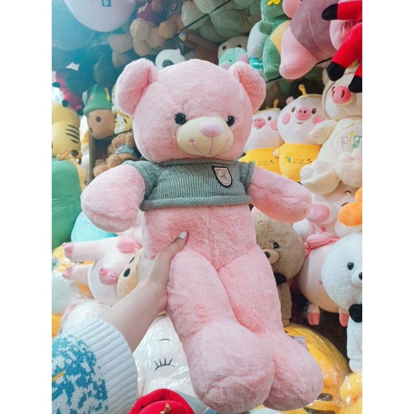 Gấu bông teddy hồng áo len lông mềm mịn, quà tặng gấu bông 60cm hàng cao cấp
