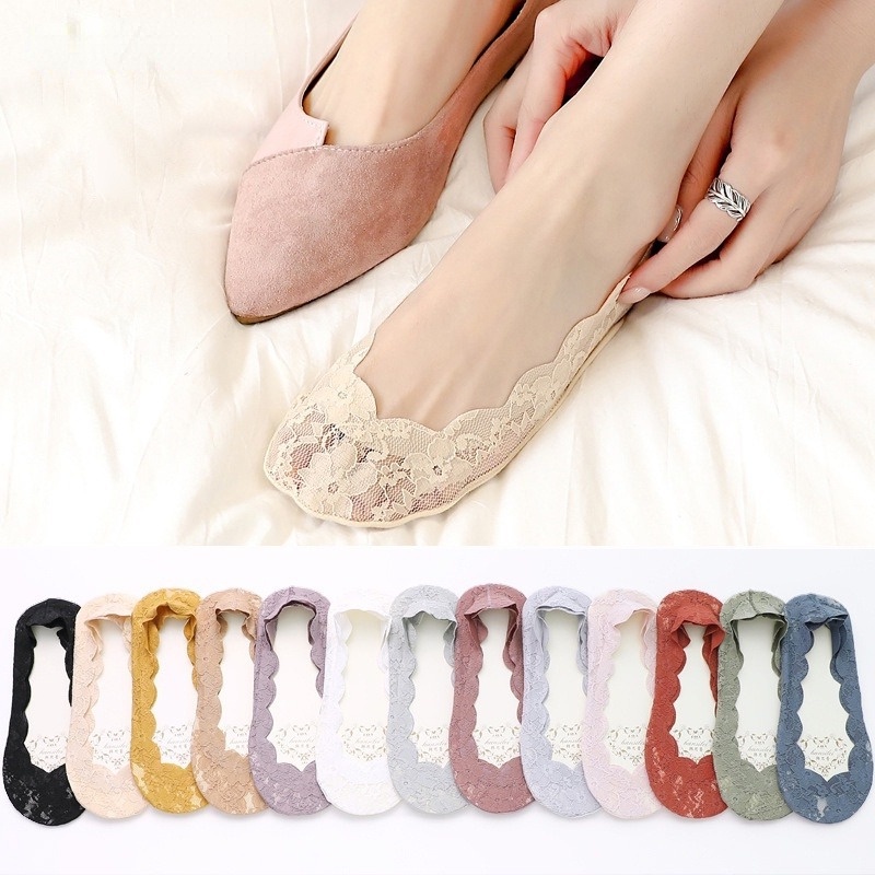 Take Talk  Vớ ren hoa ngắn tàng hình co giãn chống trượt thời trang mùa hè cho nữ cỡ 35-39