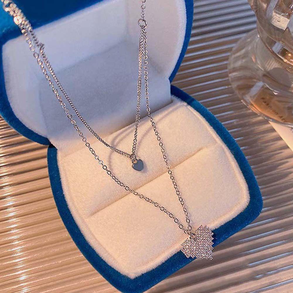 ANEMONE Vòng cổ Thép Titan Mặt Trái Tim Đôi Lấp Lánh Thời Trang