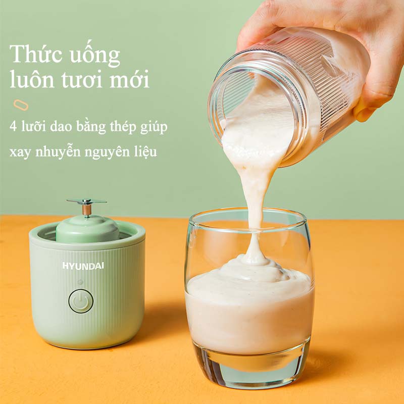 Máy Xay Sinh Tố Cầm Tay Đa Năng Hyundai Thế Hệ Mới - Dòng Máy Xay Sinh Tố Mini Cực Tiện Lợi, 4 Lưỡi Cao Cấp
