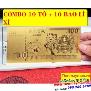 COMBO 10 Tiền Con Cọp Macao 100 Vàng Plastic 2022, kèm bao lì xì siêu kute - MẪU 3