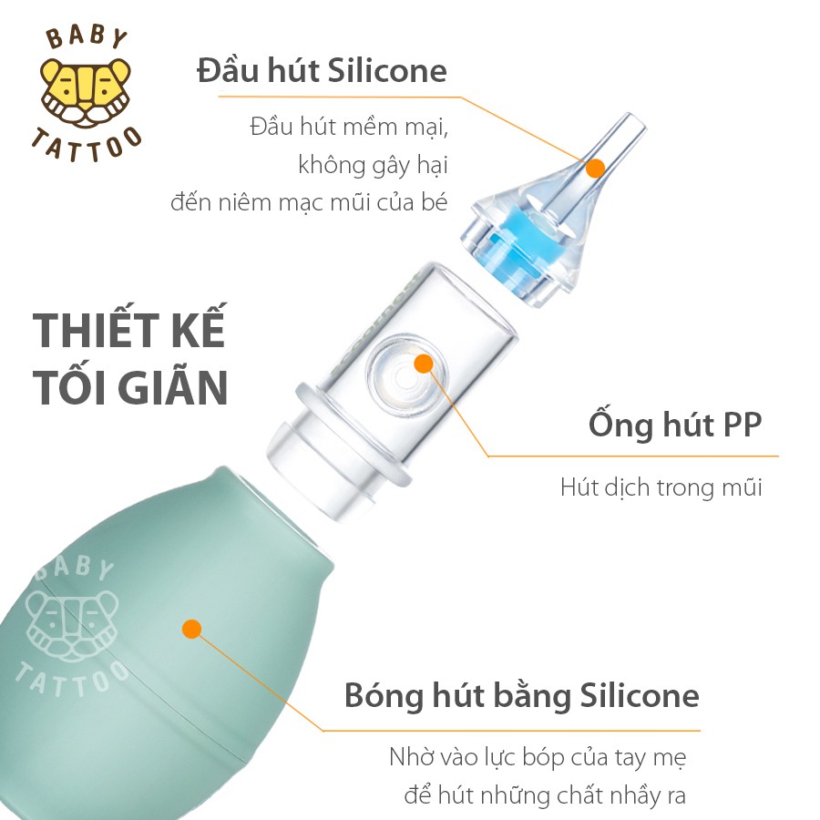 BABY TATTOO Dụng Cụ Hút Dịch Mũi Đầu Silicone Kèm Nhíp An Toàn Cho Bé